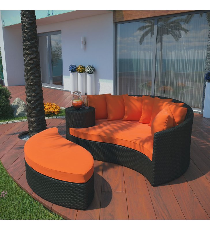 Taiji Outdoor Patio Wicker Daybed in Espresso Orange - Lexmod