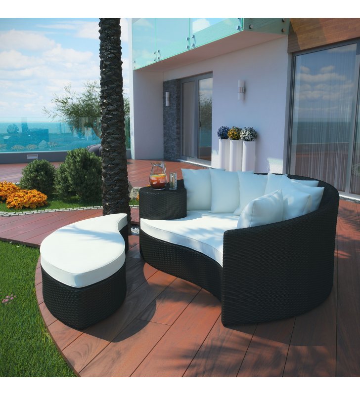 Taiji Outdoor Patio Wicker Daybed in Espresso White - Lexmod