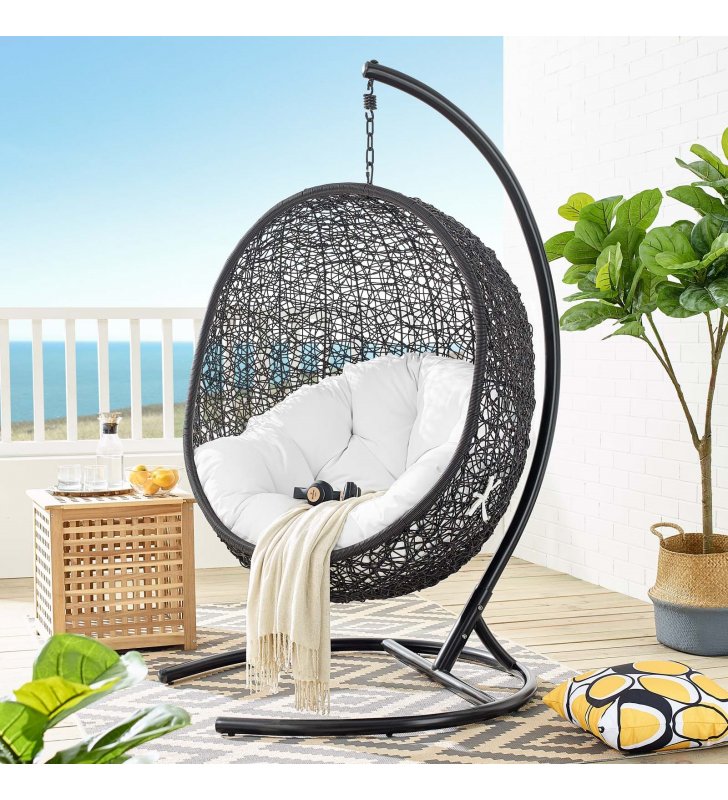 Encase Swing Outdoor Patio Lounge Chair in White - Lexmod