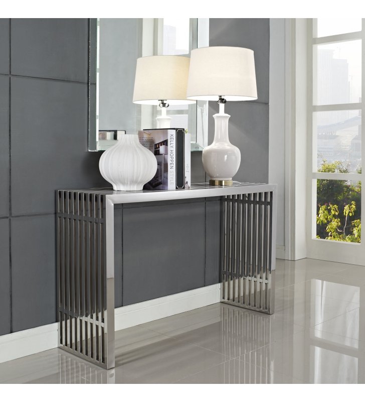 Gridiron Console Table in Silver - Lexmod