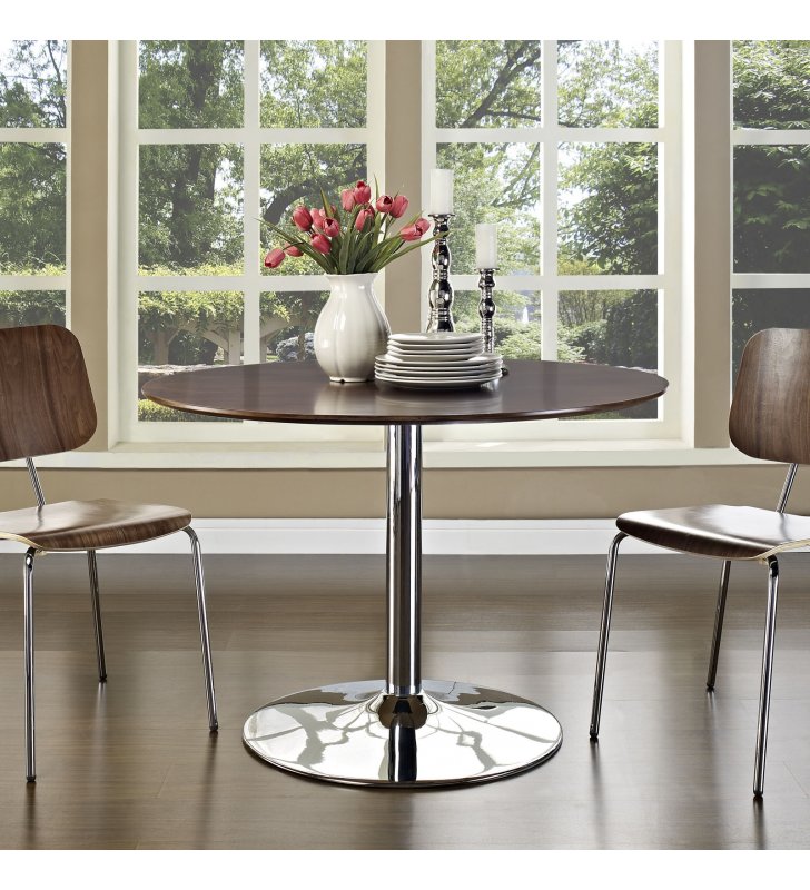 Rostrum Round Wood Top Dining Table in Walnut - Lexmod