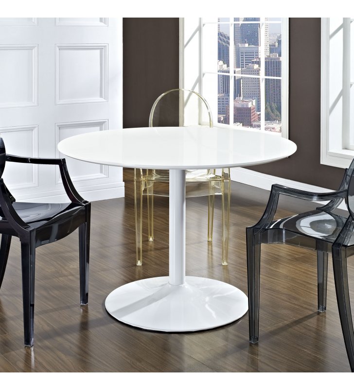 Revolve Round Wood Dining Table in White - Lexmod