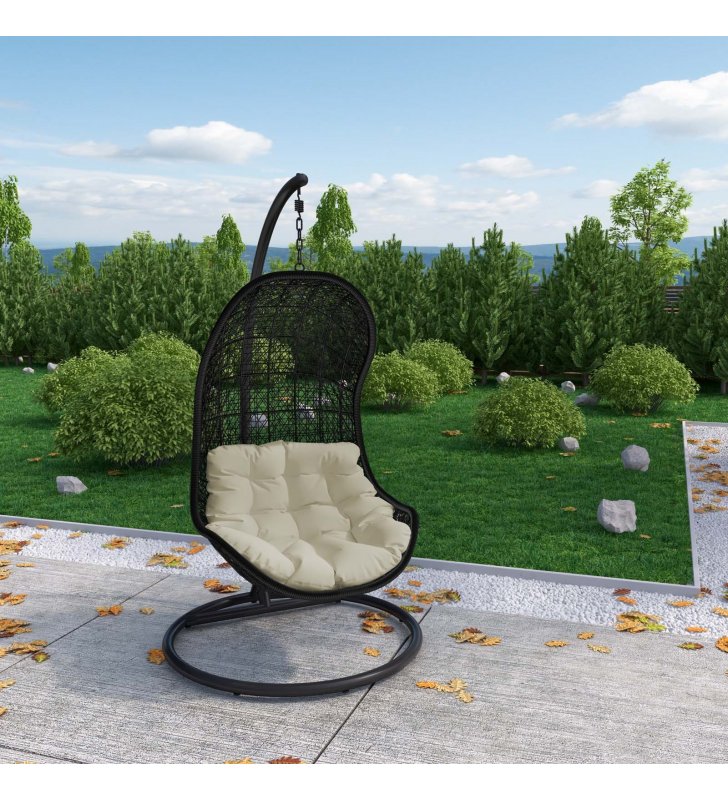 Parlay Swing Outdoor Patio Fabric Lounge Chair in Espresso Beige - Lexmod