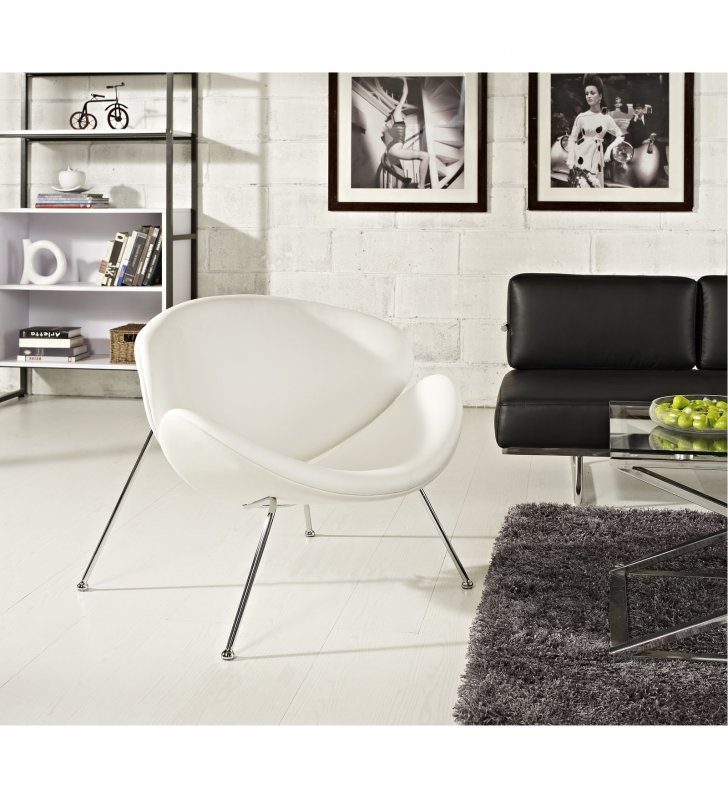 Nutshell Upholstered Vinyl Lounge Chair in White - Lexmod