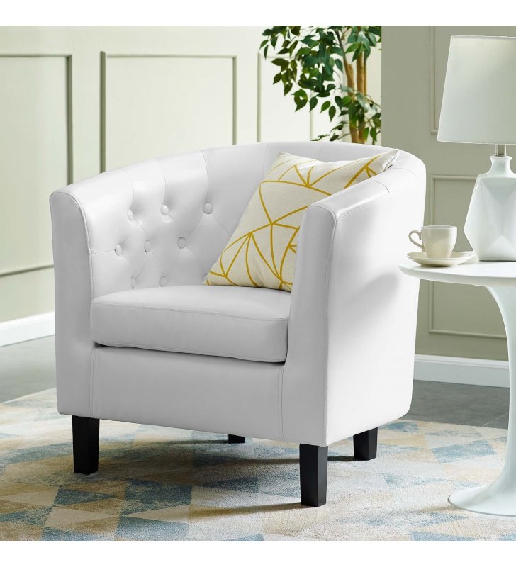 Prospect Upholstered Vinyl Armchair in White - Lexmod