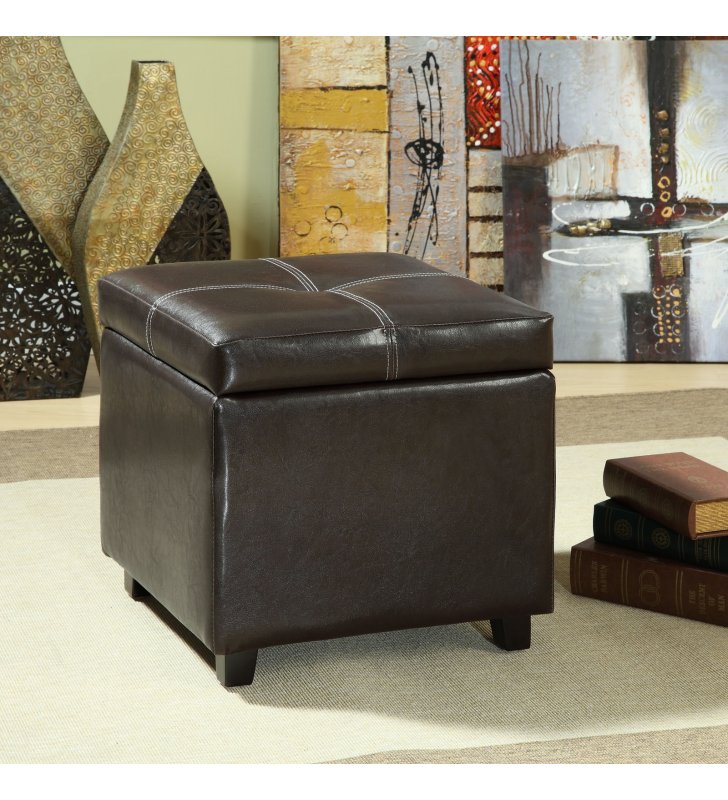Treasure Upholstered Vinyl Ottoman in Espresso - Lexmod