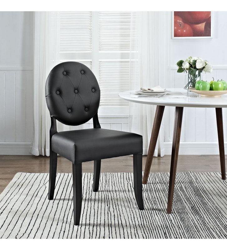 Button Dining Vinyl Side Chair in Black - Lexmod