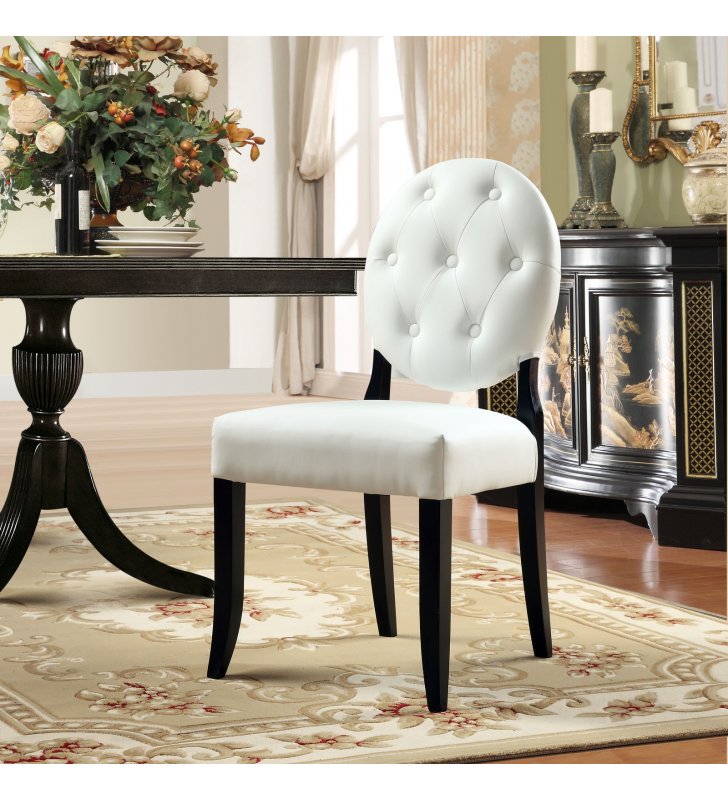Button Dining Vinyl Side Chair in White - Lexmod