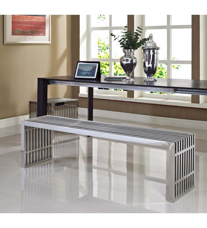 Gridiron Benches Set of 2 in Silver - Lexmod