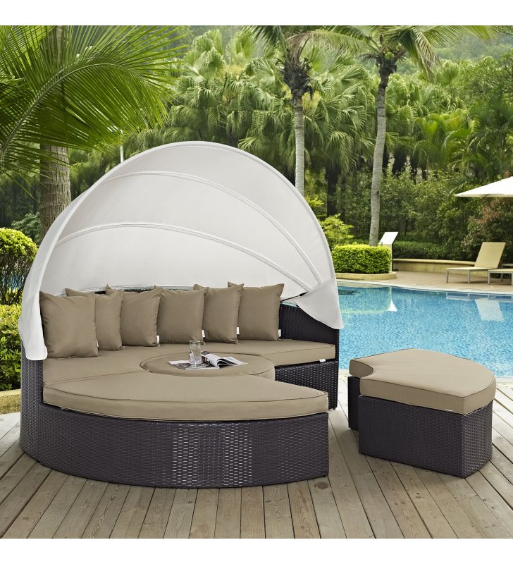 Quest Canopy Outdoor Patio Daybed in Espresso Mocha - Lexmod