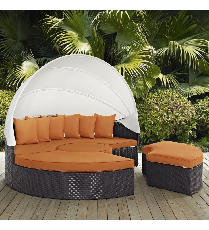 Quest Canopy Outdoor Patio Daybed in Espresso Orange - Lexmod