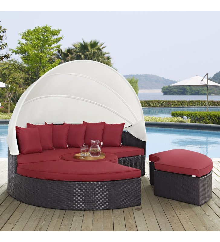 Quest Canopy Outdoor Patio Daybed in Espresso Red - Lexmod