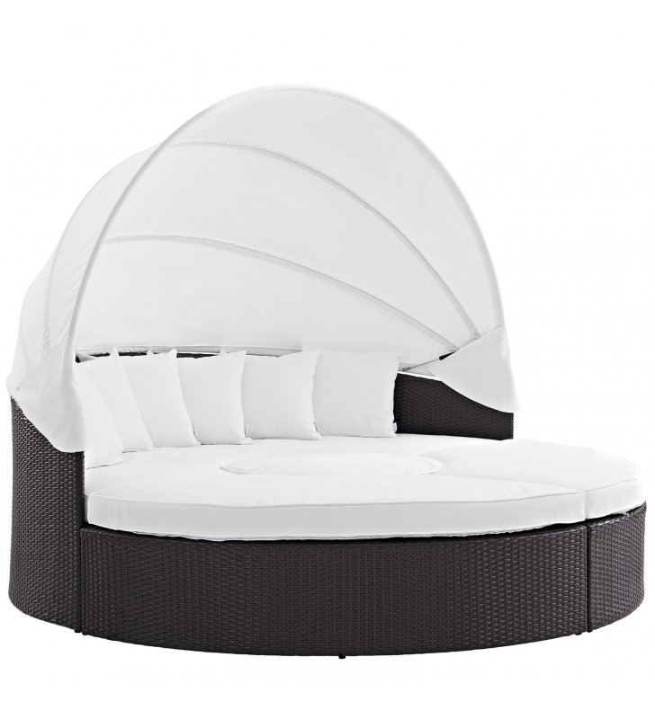 Quest Canopy Outdoor Patio Daybed in Espresso White - Lexmod