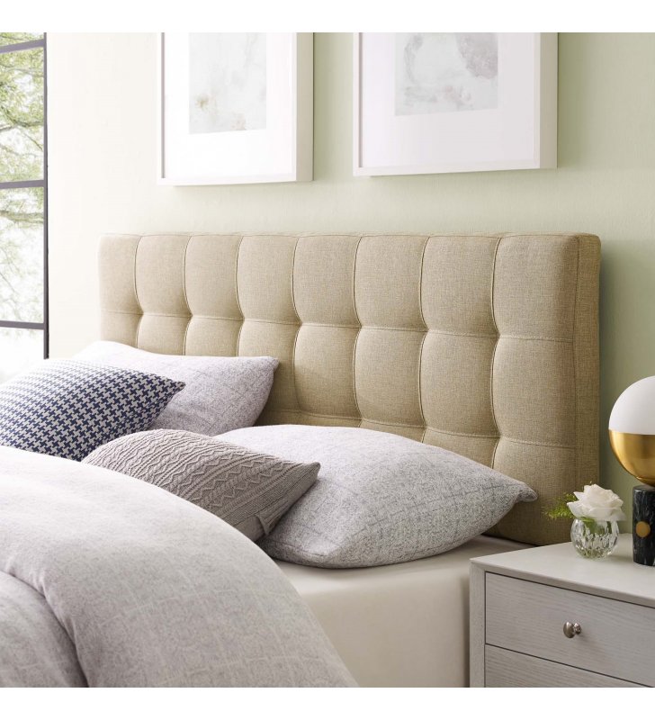 Lily Queen Upholstered Fabric Headboard in Beige - Lexmod