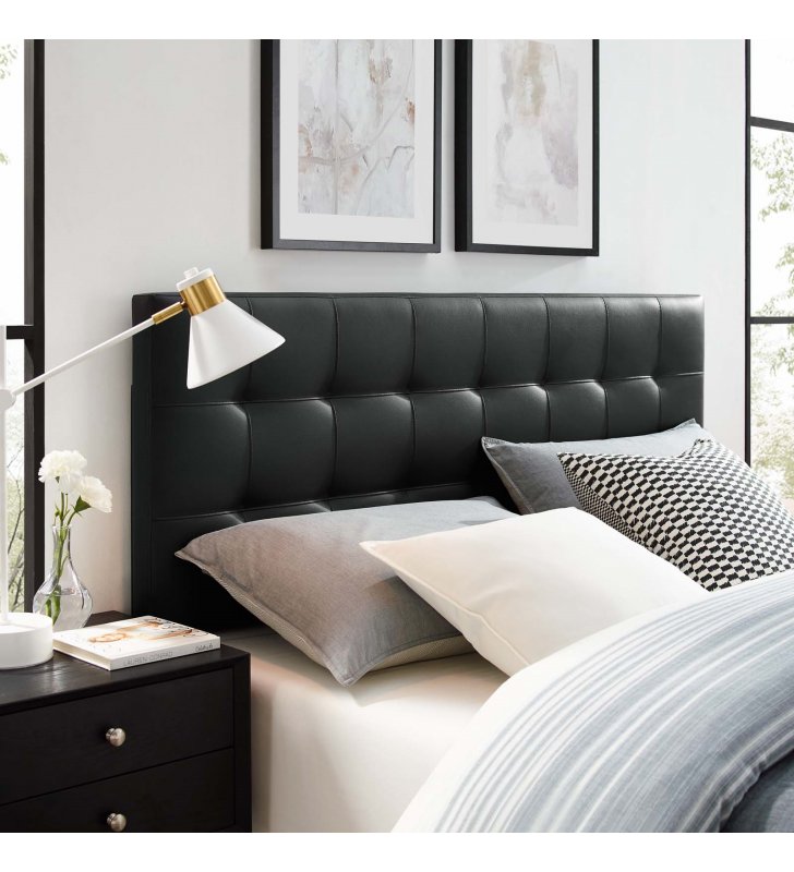 Lily Queen Upholstered Vinyl Headboard in Black - Lexmod