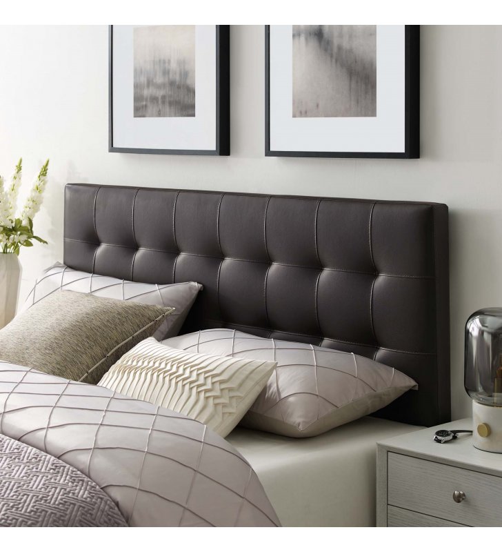 Lily King Upholstered Vinyl Headboard in Brown - Lexmod