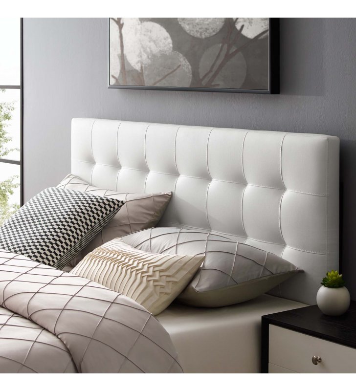 Lily King Upholstered Vinyl Headboard in White - Lexmod