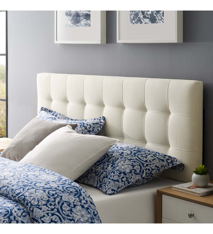 Lily Full Upholstered Fabric Headboard in Ivory - Lexmod