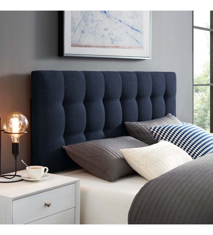 Lily Full Upholstered Fabric Headboard in Navy - Lexmod