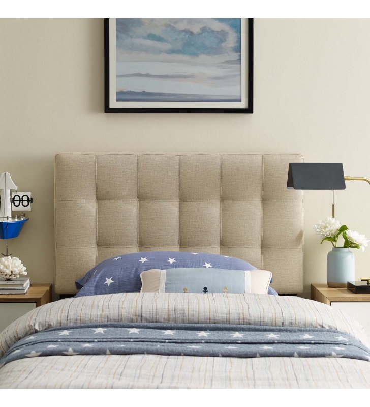 Lily Twin Upholstered Fabric Headboard in Beige - Lexmod