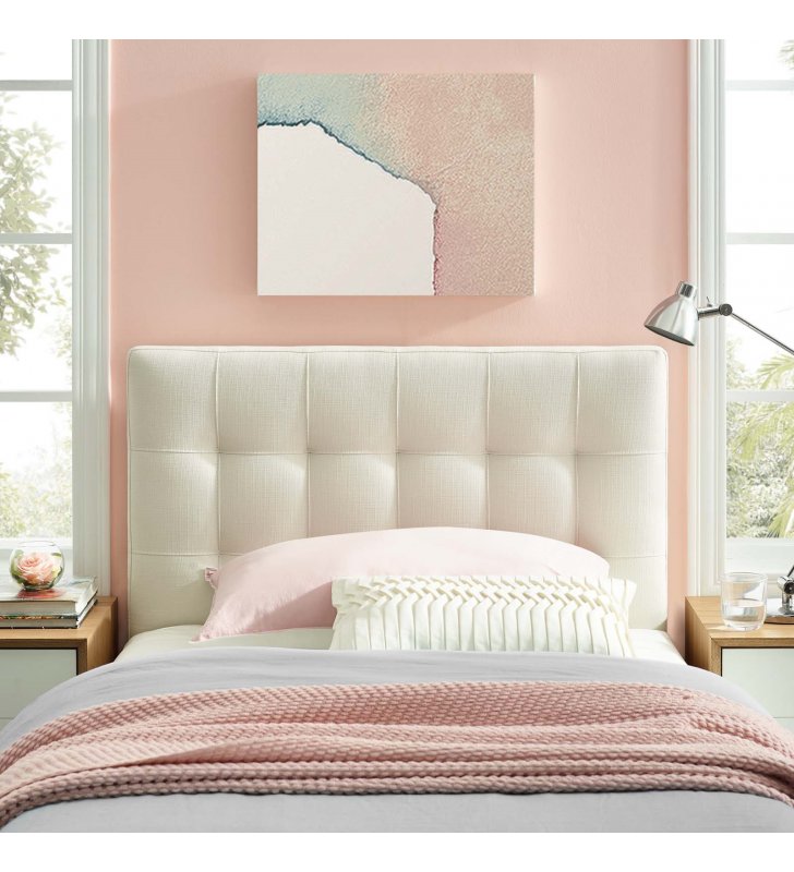 Lily Twin Upholstered Fabric Headboard in Ivory - Lexmod