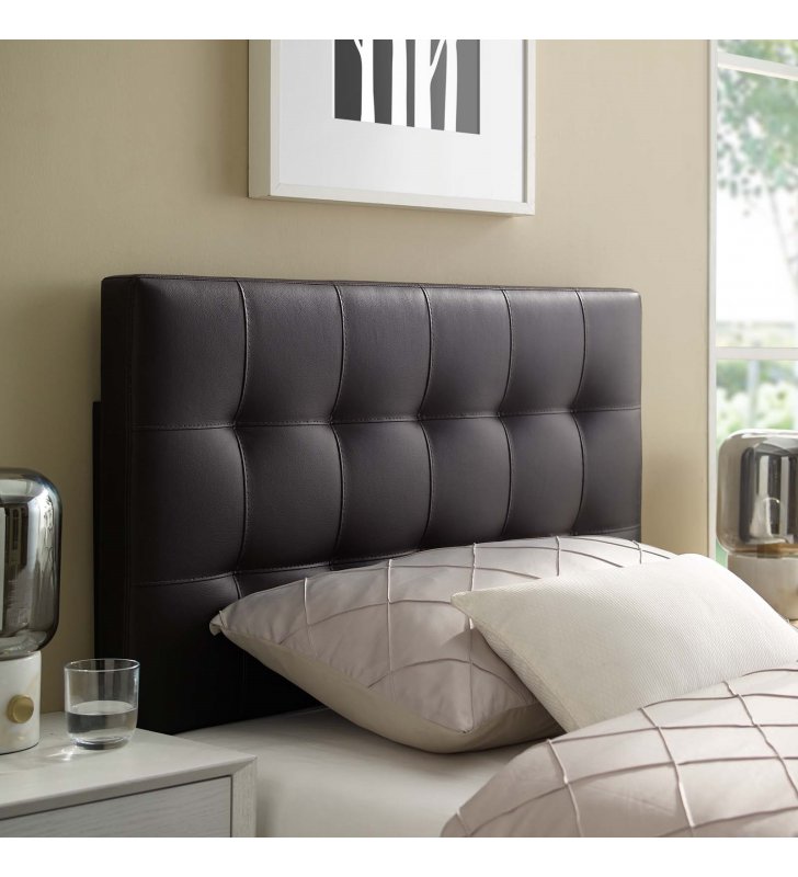 Lily Twin Upholstered Vinyl Headboard in Brown - Lexmod
