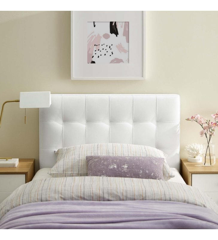 Lily Twin Upholstered Vinyl Headboard in White - Lexmod