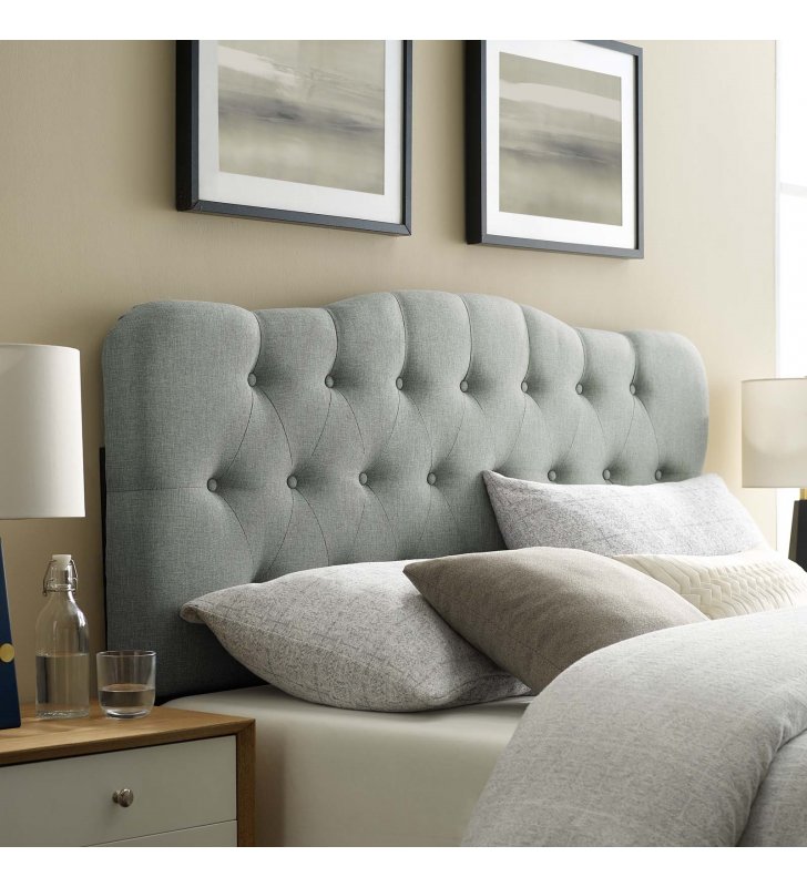 Annabel Queen Upholstered Fabric Headboard in Gray - Lexmod