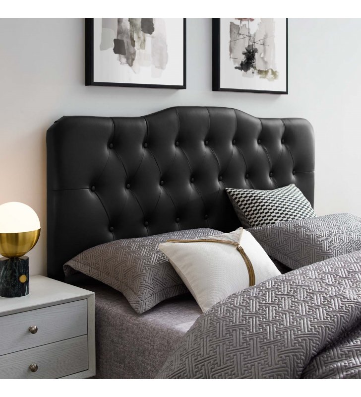 Annabel King Upholstered Vinyl Headboard in Black - Lexmod