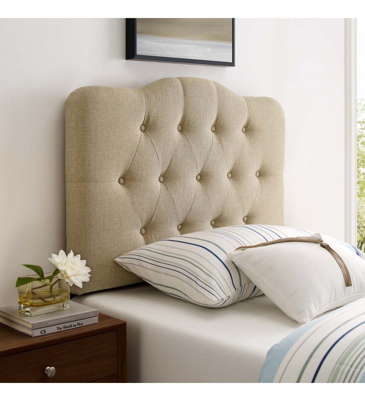 Annabel Twin Upholstered Fabric Headboard in Beige - Lexmod