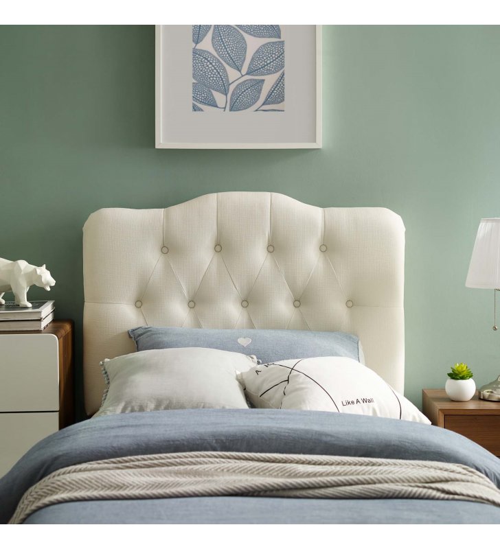 Annabel Twin Upholstered Fabric Headboard in Ivory - Lexmod