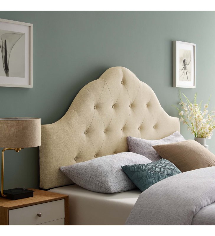 Sovereign Queen Upholstered Fabric Headboard in Beige - Lexmod