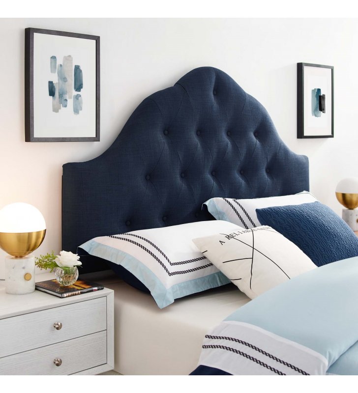 Sovereign Queen Upholstered Fabric Headboard in Navy - Lexmod