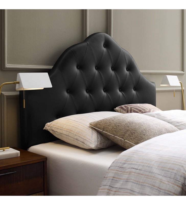 Sovereign Queen Upholstered Vinyl Headboard in Black - Lexmod