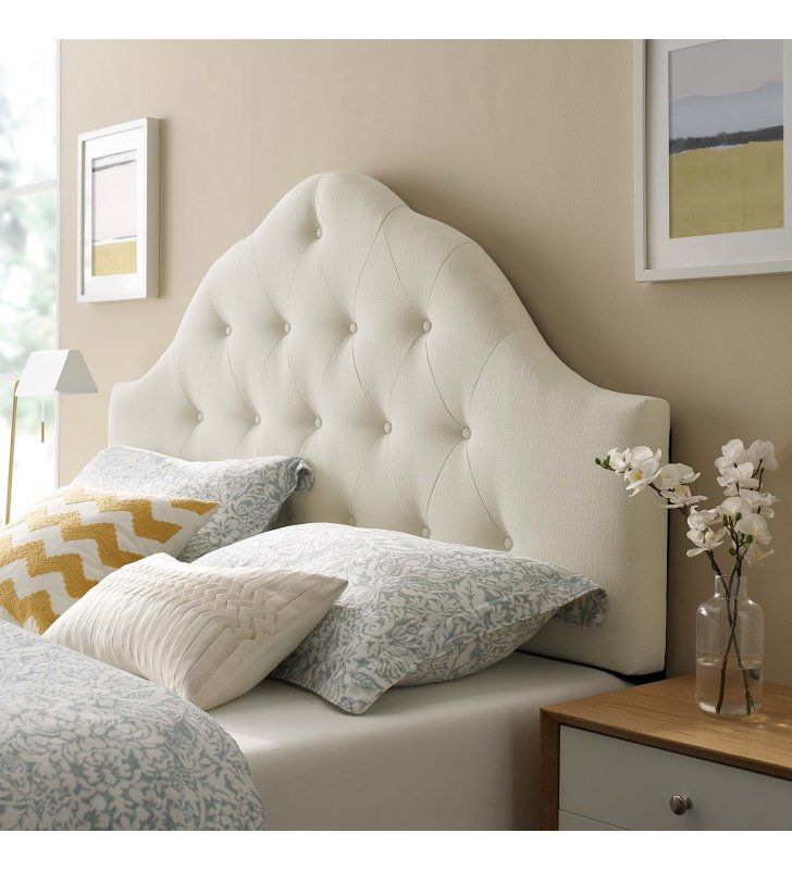 Sovereign King Upholstered Fabric Headboard in Ivory - Lexmod