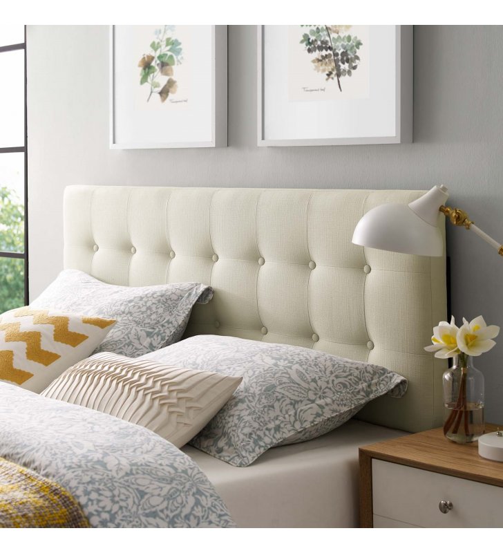 Emily Queen Upholstered Fabric Headboard in Ivory - Lexmod