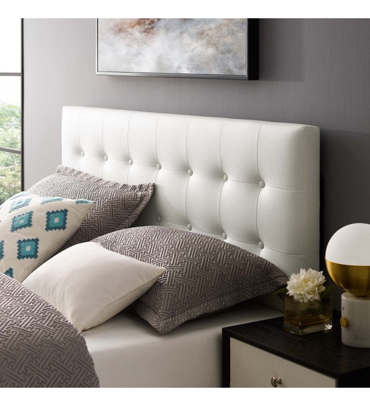 Emily Queen Upholstered Vinyl Headboard in White - Lexmod