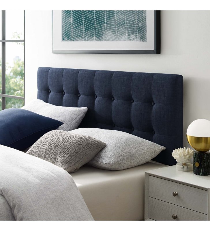 Emily Full Upholstered Fabric Headboard in Navy - Lexmod