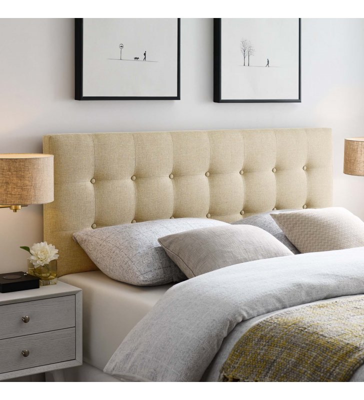 Emily King Upholstered Fabric Headboard in Beige - Lexmod