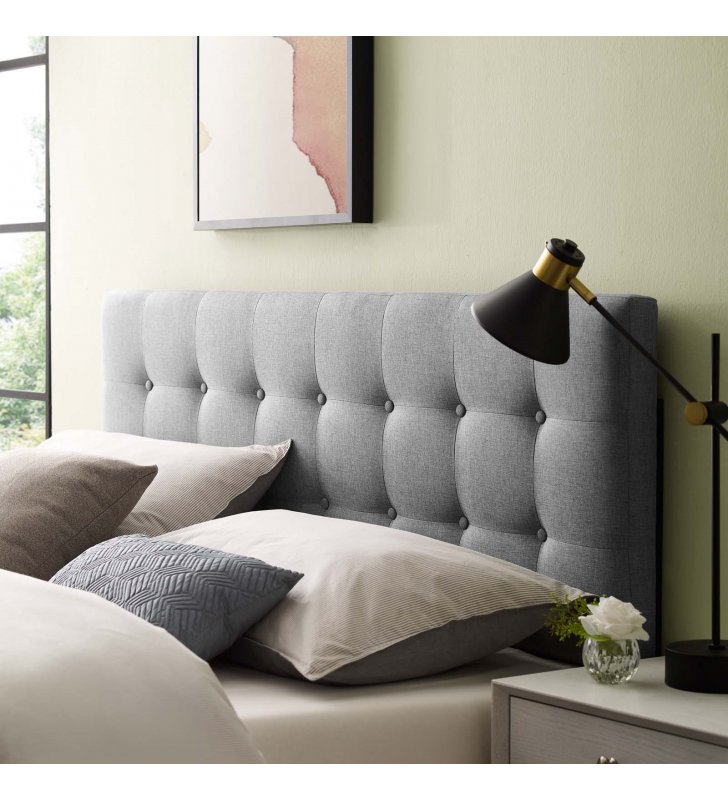 Emily King Upholstered Fabric Headboard in Gray - Lexmod