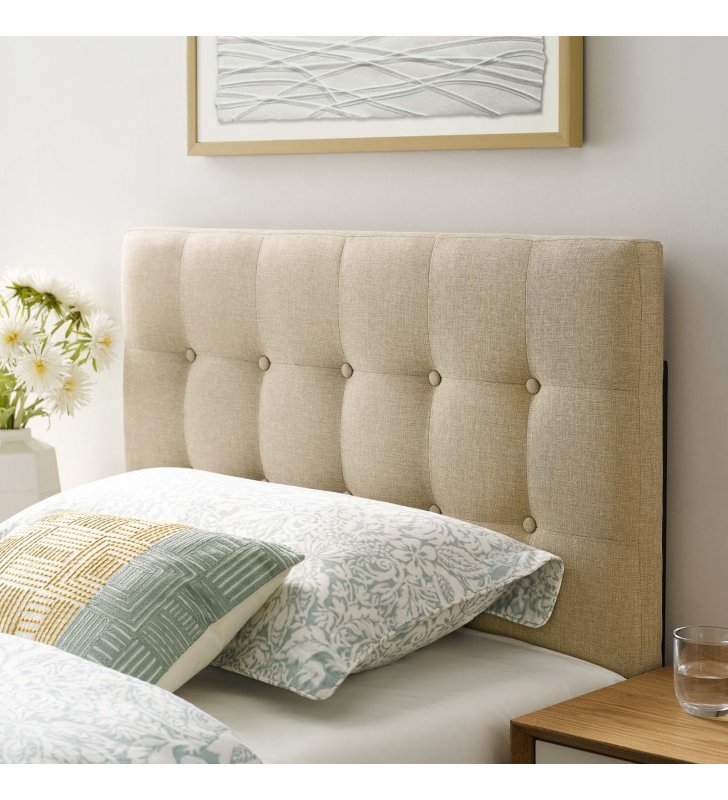 Emily Twin Upholstered Fabric Headboard in Beige - Lexmod