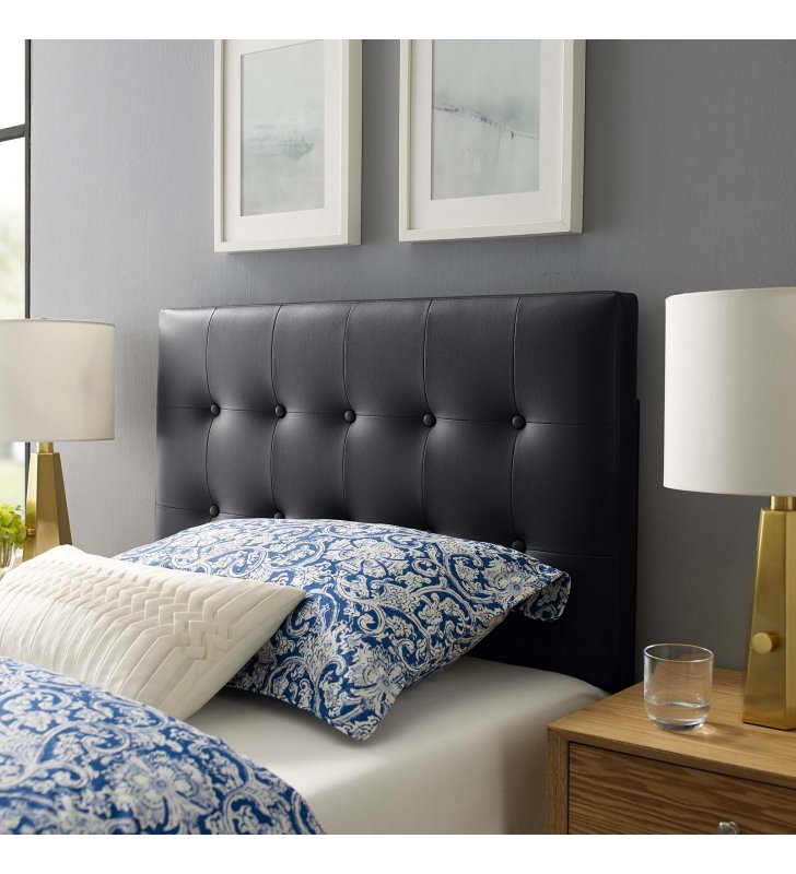 Emily Twin Upholstered Vinyl Headboard in Black - Lexmod