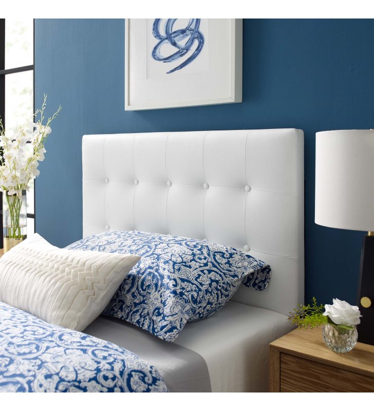 Emily Twin Upholstered Vinyl Headboard in White - Lexmod