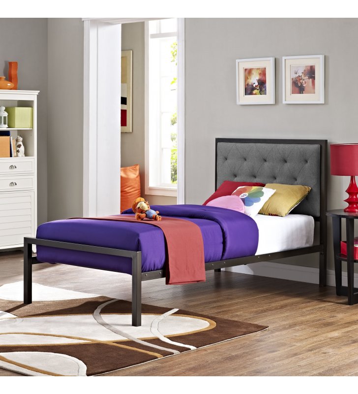Mia Twin Fabric Bed in Brown Gray - Lexmod