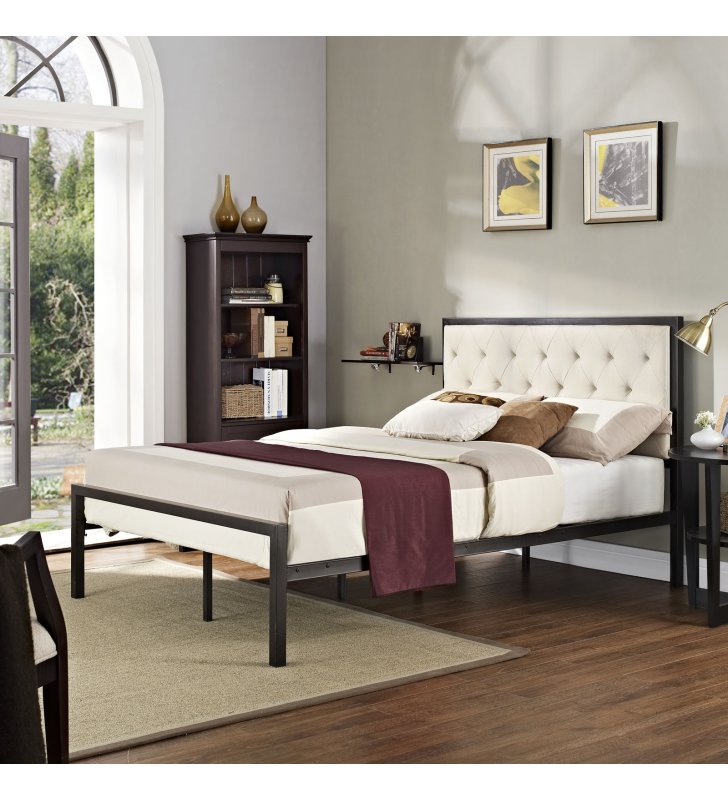 Mia Full Fabric Bed in Brown Beige - Lexmod
