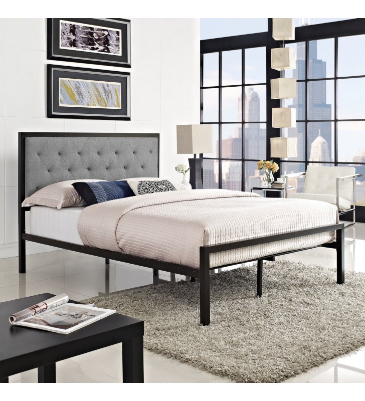 Mia Full Fabric Bed in Brown Gray - Lexmod