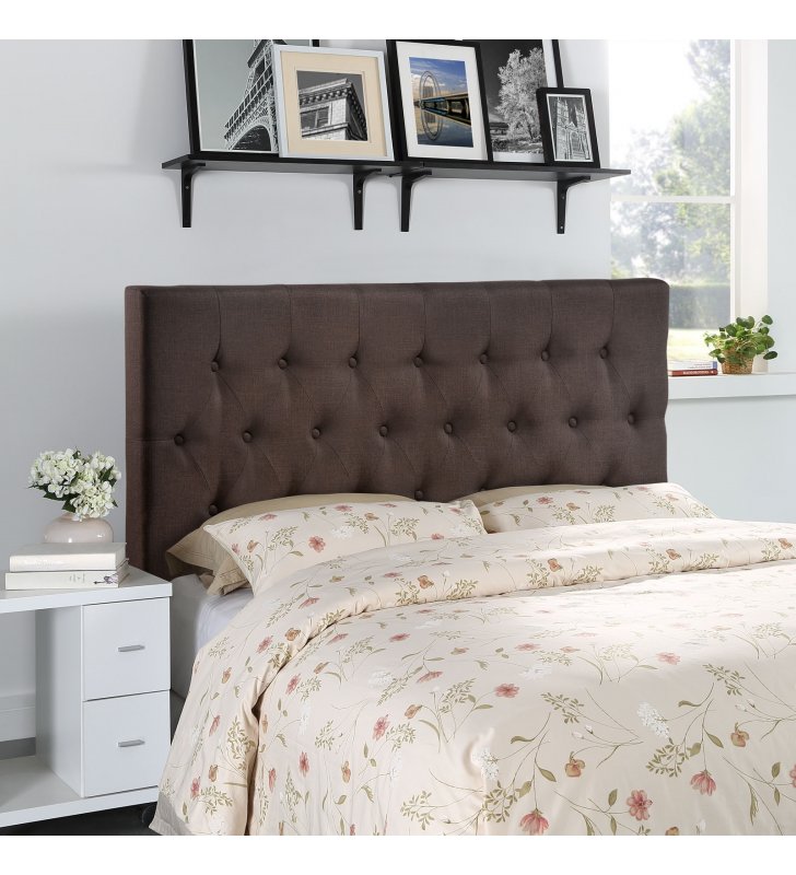 Clique Queen Upholstered Fabric Headboard in Dark Brown - Lexmod