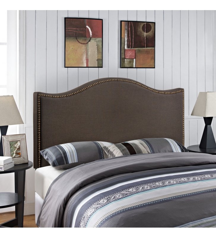 Curl Queen Nailhead Upholstered Headboard in Dark Brown - Lexmod