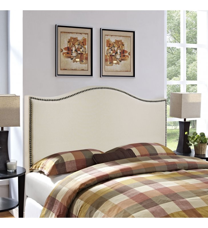 Curl Queen Nailhead Upholstered Headboard in Ivory - Lexmod