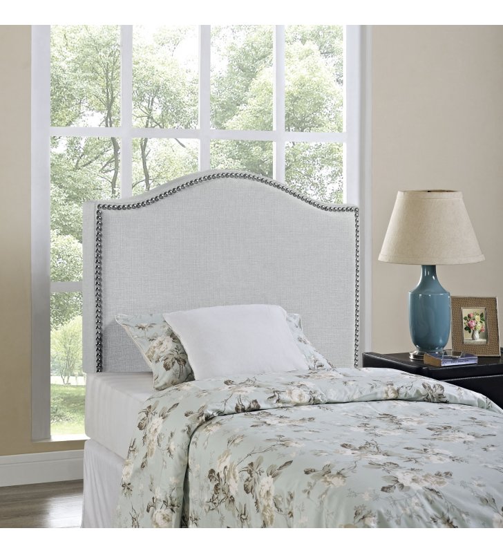 Curl Twin Nailhead Upholstered Headboard in Sky Gray - Lexmod